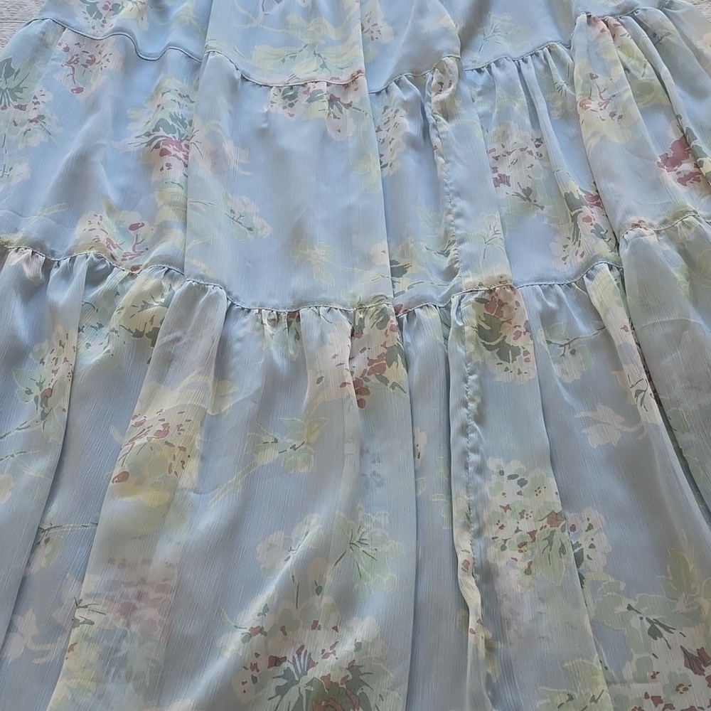 Lauren Ralph Lauren Colorful Floral Georgette Tiered Skirt. - Blue Floral Size 4 - Picture 3 of 12
